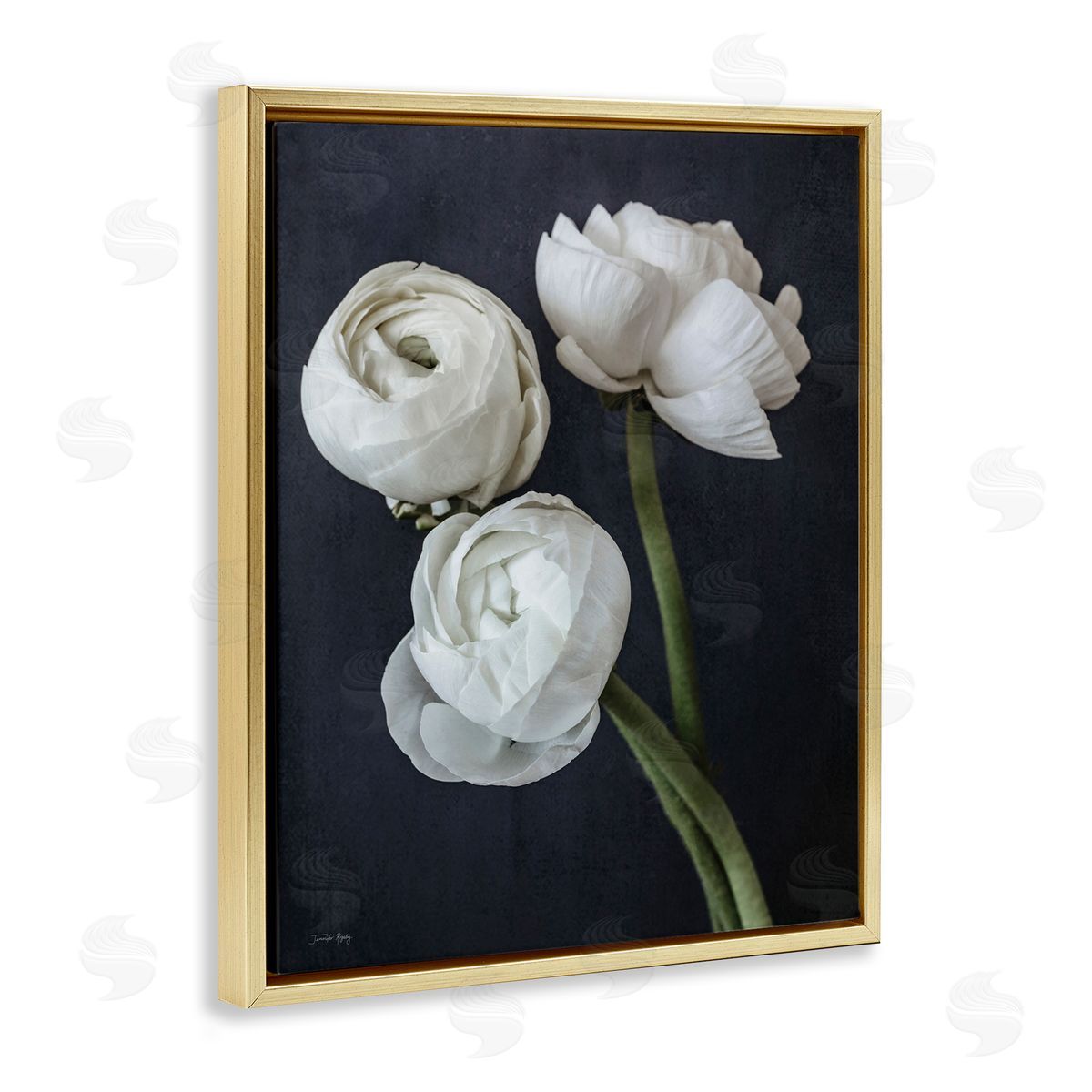 Jennifer Rigsby Chic Ranunculus Flower Blossoms Modern Arrangement  Gold Floating Frame Canvas Wall Art Print