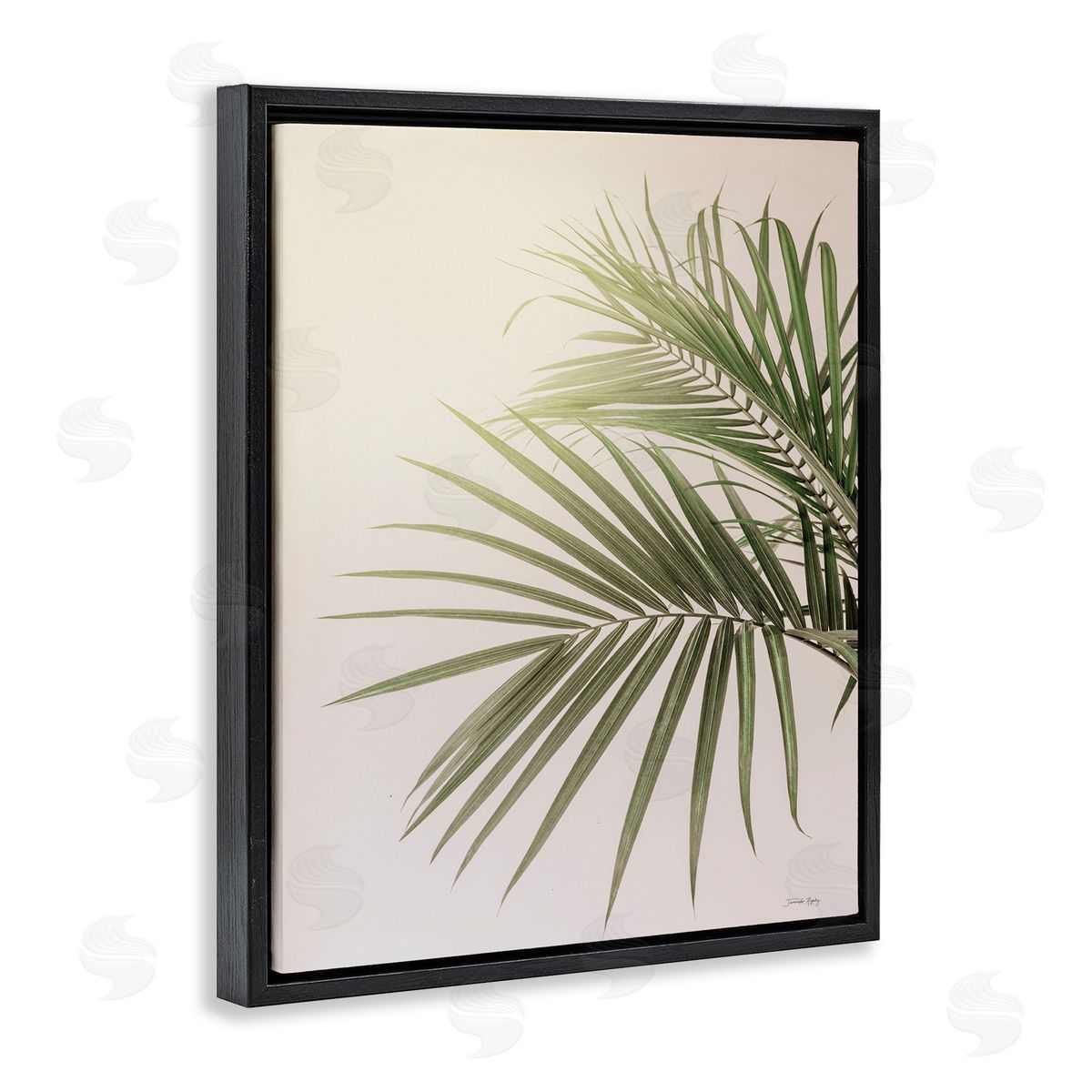 Jennifer Rigsby Minimal Palm Leaves Sunlit Tropical House Plant  Black Floating Frame Canvas Wall Art Print