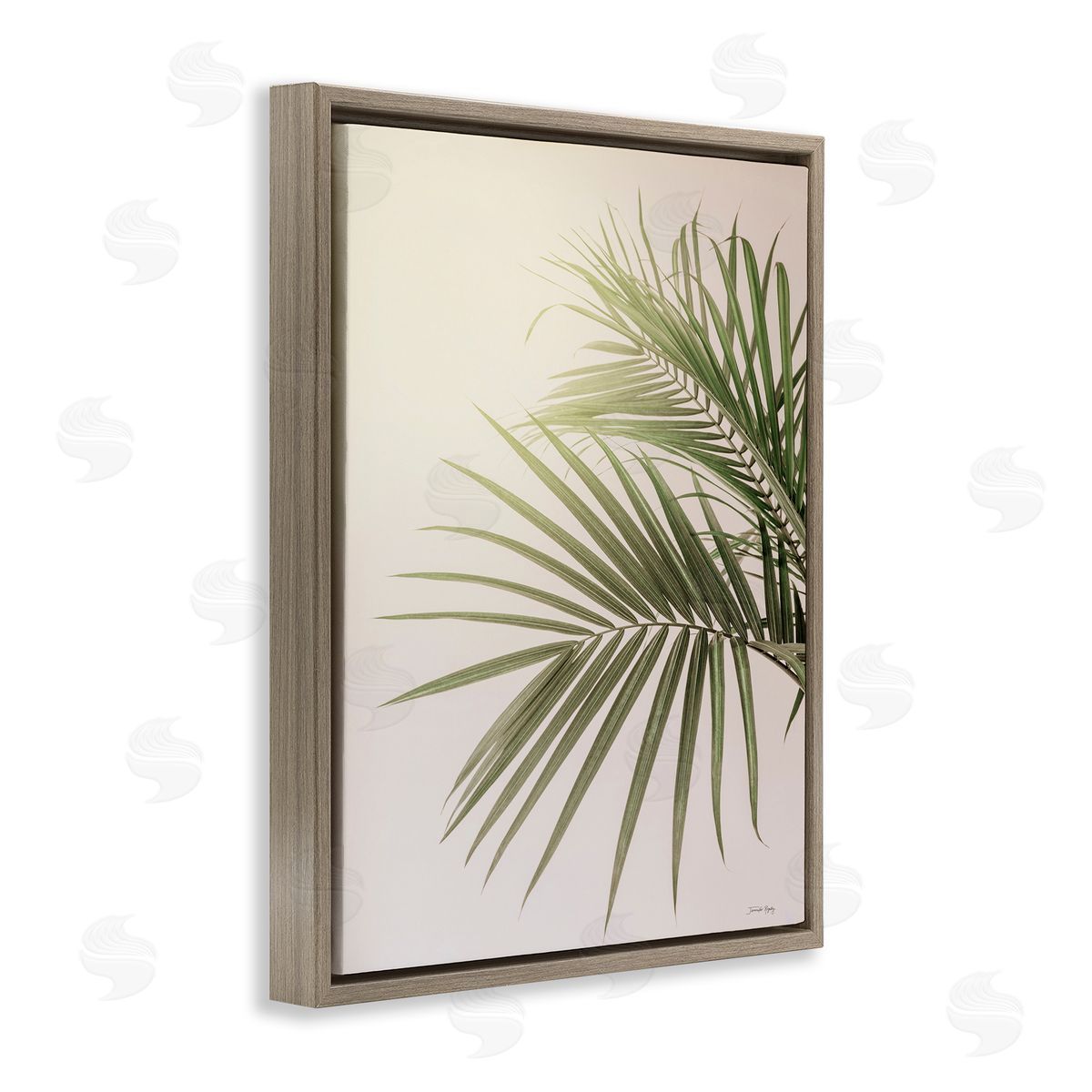 Jennifer Rigsby Minimal Palm Leaves Sunlit Tropical House Plant  Brown Floating Frame Canvas Wall Art Print