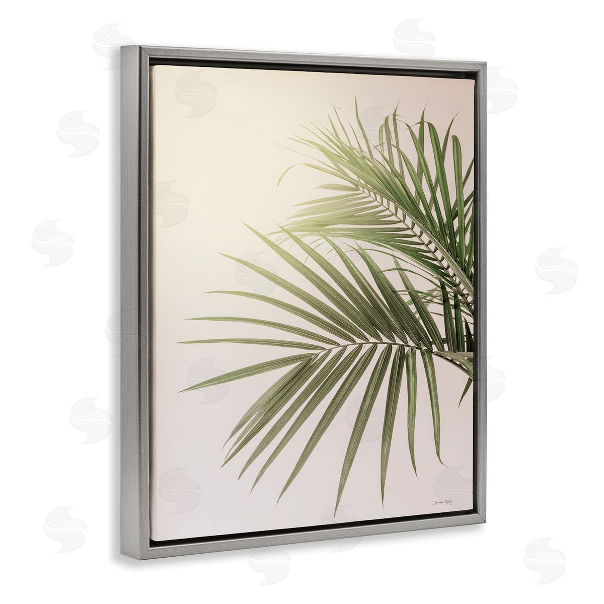 Jennifer Rigsby Minimal Palm Leaves Sunlit Tropical House Plant  Gray Floating Frame Canvas Wall Art Print