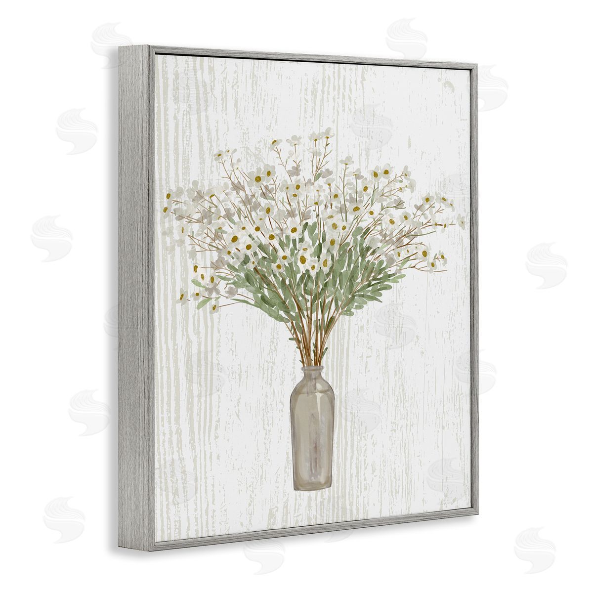 Ziwei Li Country Wildflower Blooms Arrangement Rustic Plank Pattern Gray Framed Giclee Wall Art Print