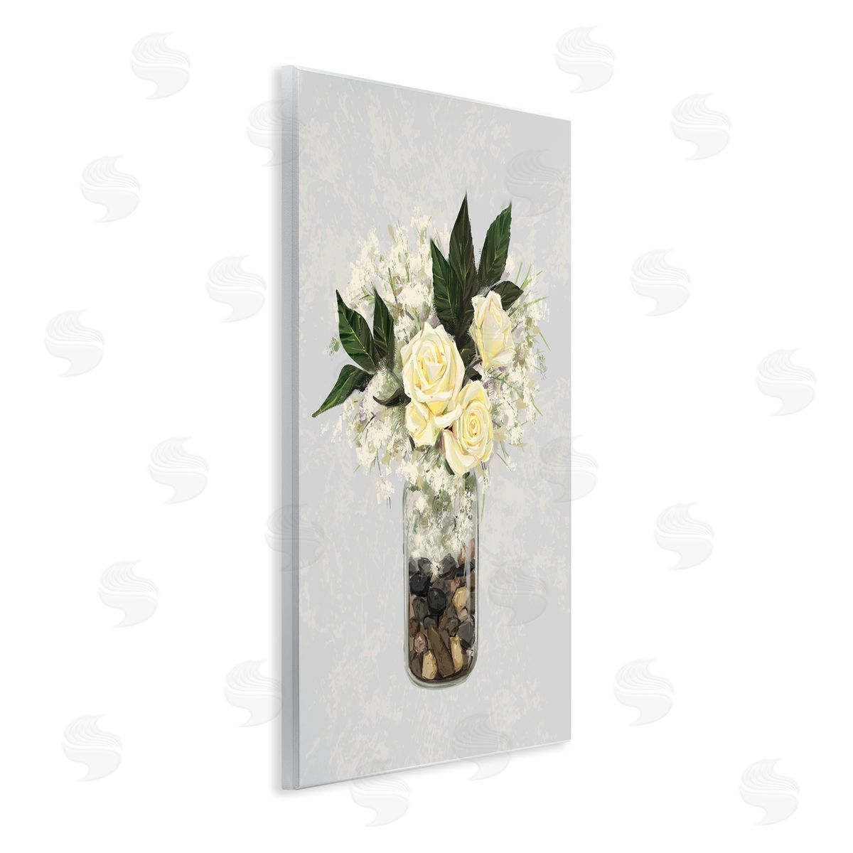 Ziwei Li Yellow Rose Flower Bouquet Decorated Rocks Vase  Wall Plaque Art Print