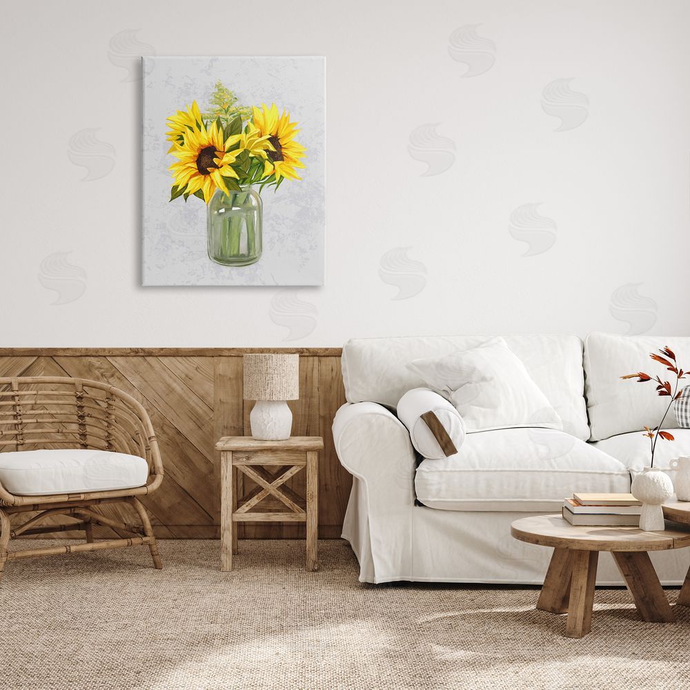Ziwei Li Yellow Sunflower Blossoms Bouquet Blooming Country Petals Canvas Wall Art Print in Room