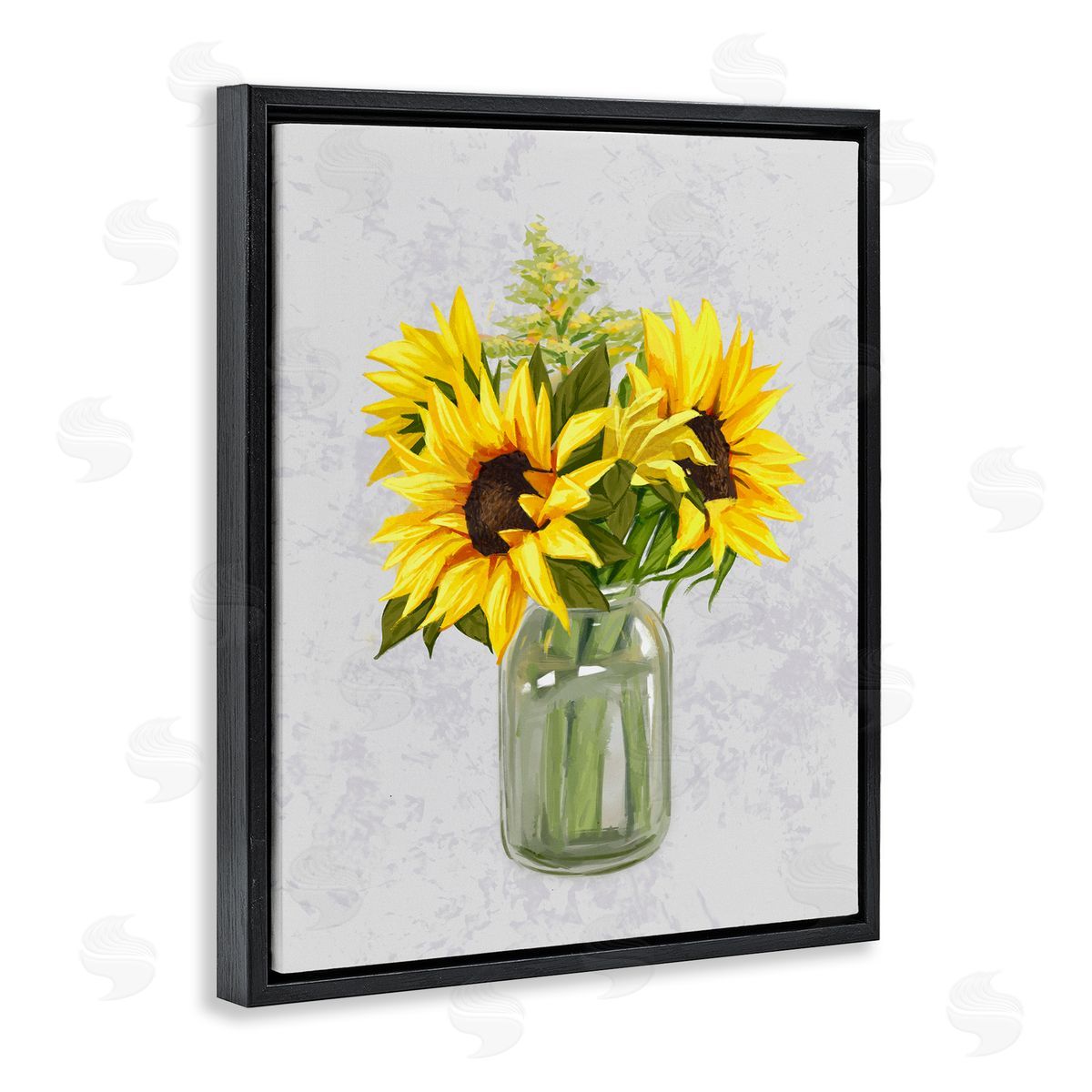 Ziwei Li Yellow Sunflower Blossoms Bouquet Blooming Country Petals Black Floating Frame Canvas Wall Art Print