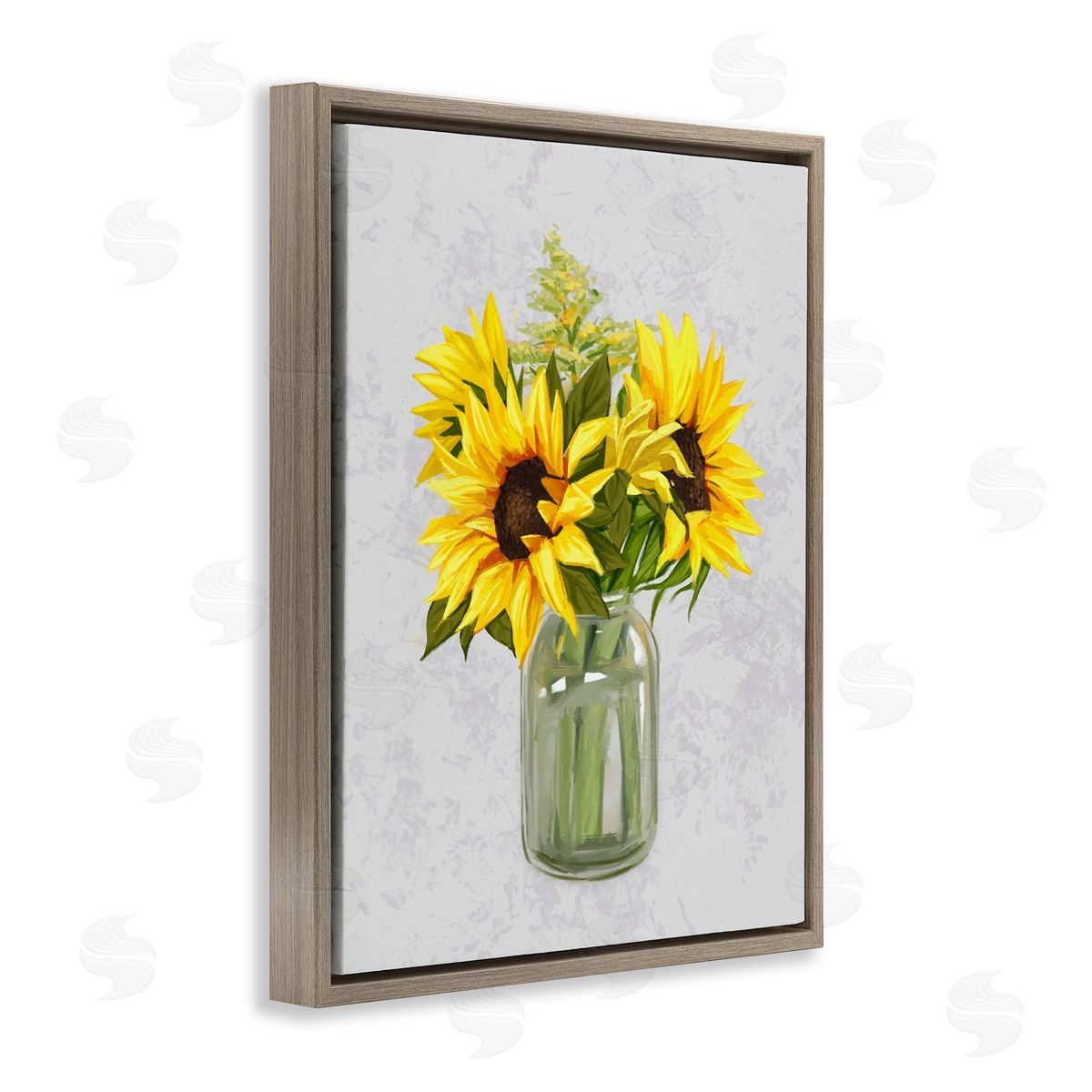 Ziwei Li Yellow Sunflower Blossoms Bouquet Blooming Country Petals Brown Floating Frame Canvas Wall Art Print