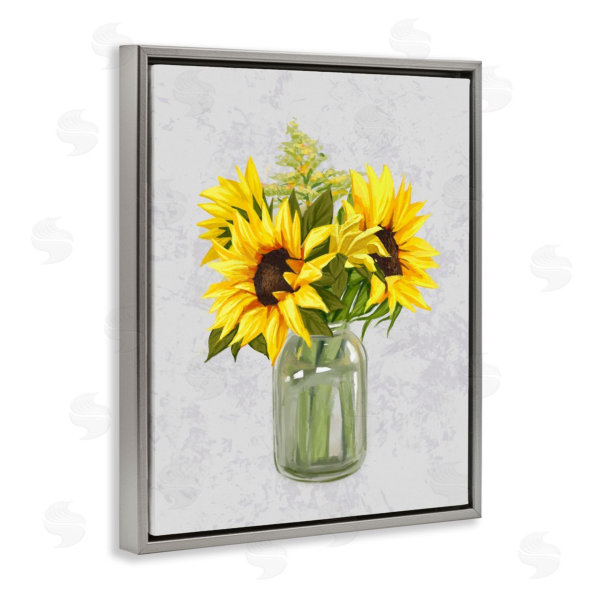 Ziwei Li Yellow Sunflower Blossoms Bouquet Blooming Country Petals Gray Floating Frame Canvas Wall Art Print