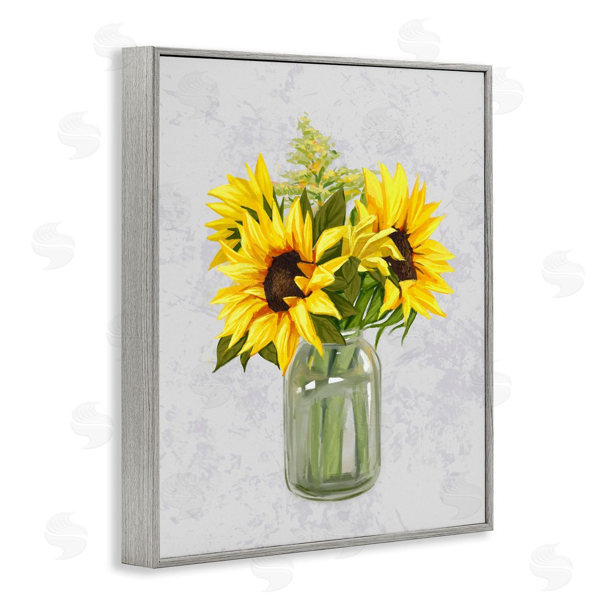 Ziwei Li Yellow Sunflower Blossoms Bouquet Blooming Country Petals Gray Framed Giclee Wall Art Print