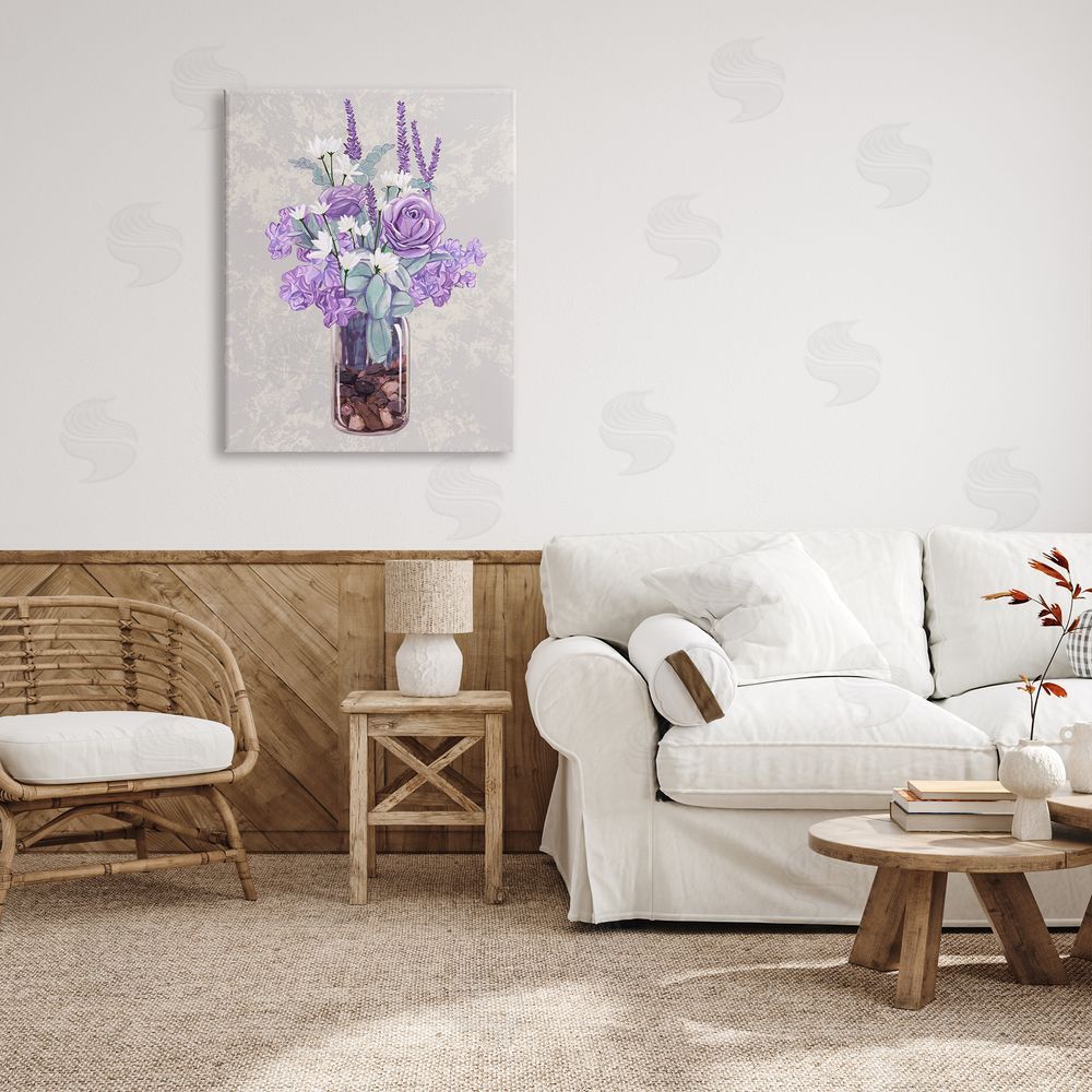 Ziwei Li Mixed Purple Bouquet Full Rose Wildflower Blooms  Canvas Wall Art Print in Room