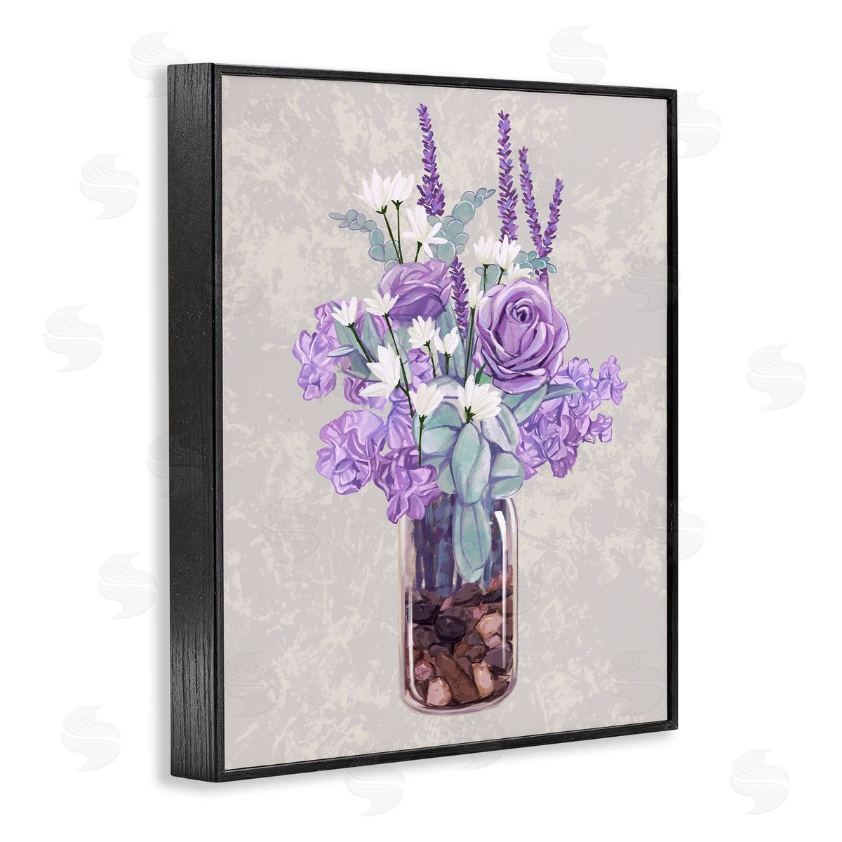 Ziwei Li Mixed Purple Bouquet Full Rose Wildflower Blooms  Black Framed Giclee Wall Art Print