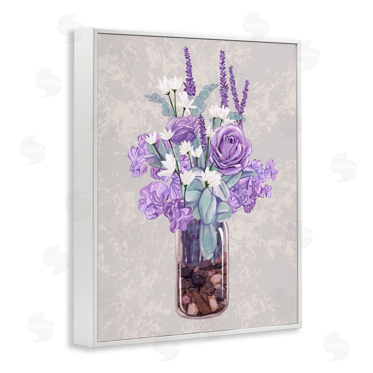 Ziwei Li Mixed Purple Bouquet Full Rose Wildflower Blooms  White Framed Giclee Wall Art Print