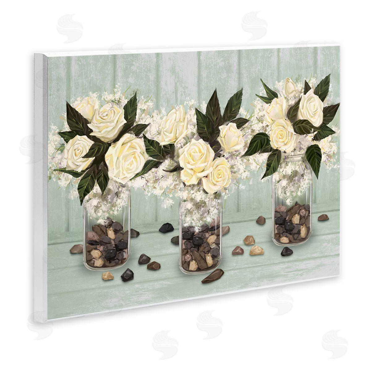 Ziwei Li Three Rose Bouquets Scattered Rocks Flower Arrangement Wall Plaque Art Print