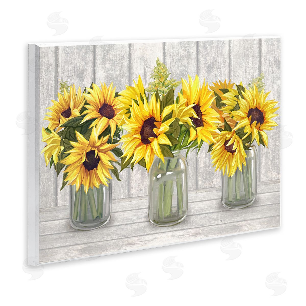 Ziwei Li Three Sunflower Bouquets Country Planks Still Life Wall Plaque Art Print