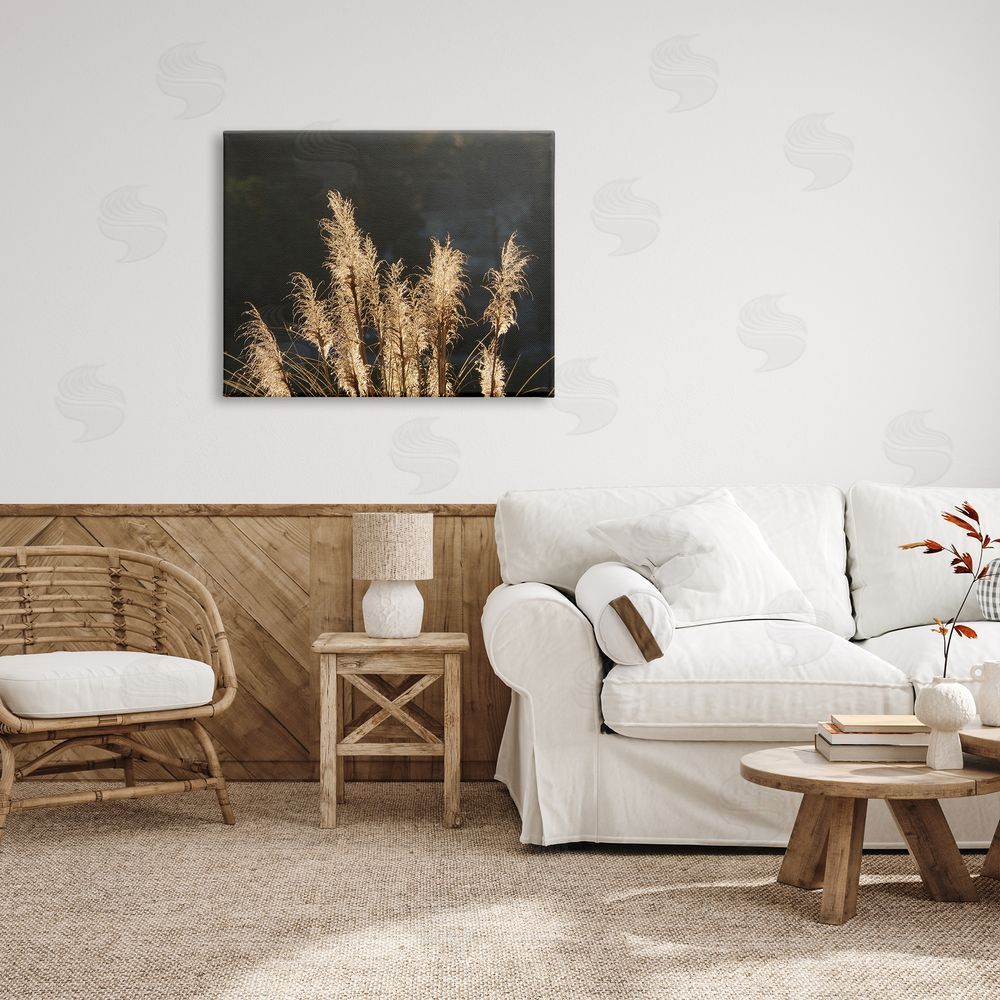Gail Peck Moonlit Pampas Grass Rural Reeds Plant Botanicals  Canvas Wall Art Print in Room