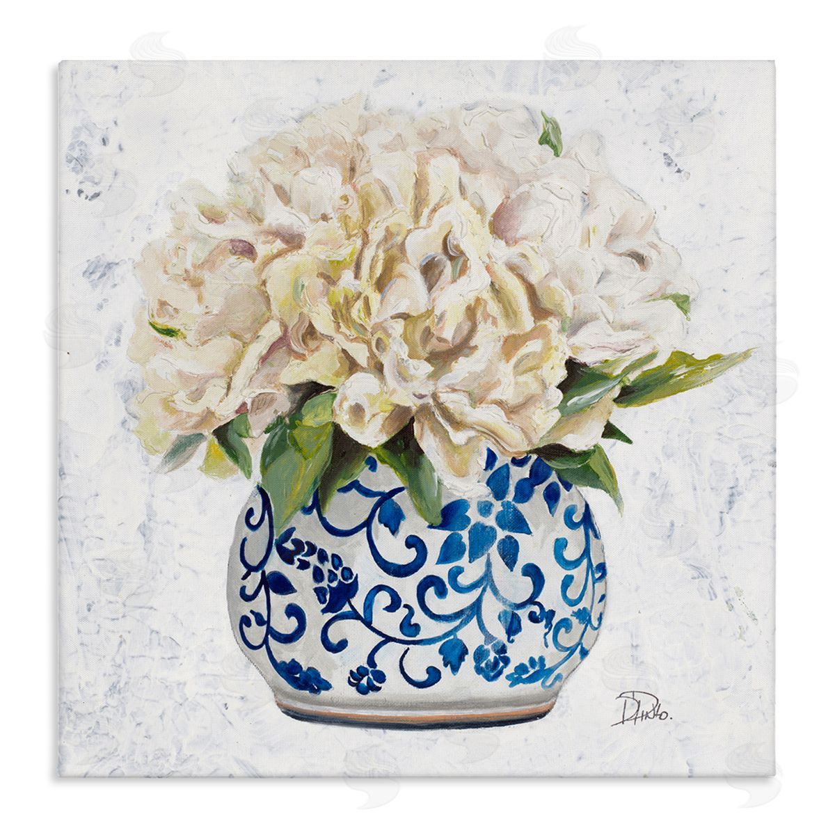 Patricia Pinto Round White Floral Blooms Ornate Patterned Vase Stretched Canvas Wall Art Print