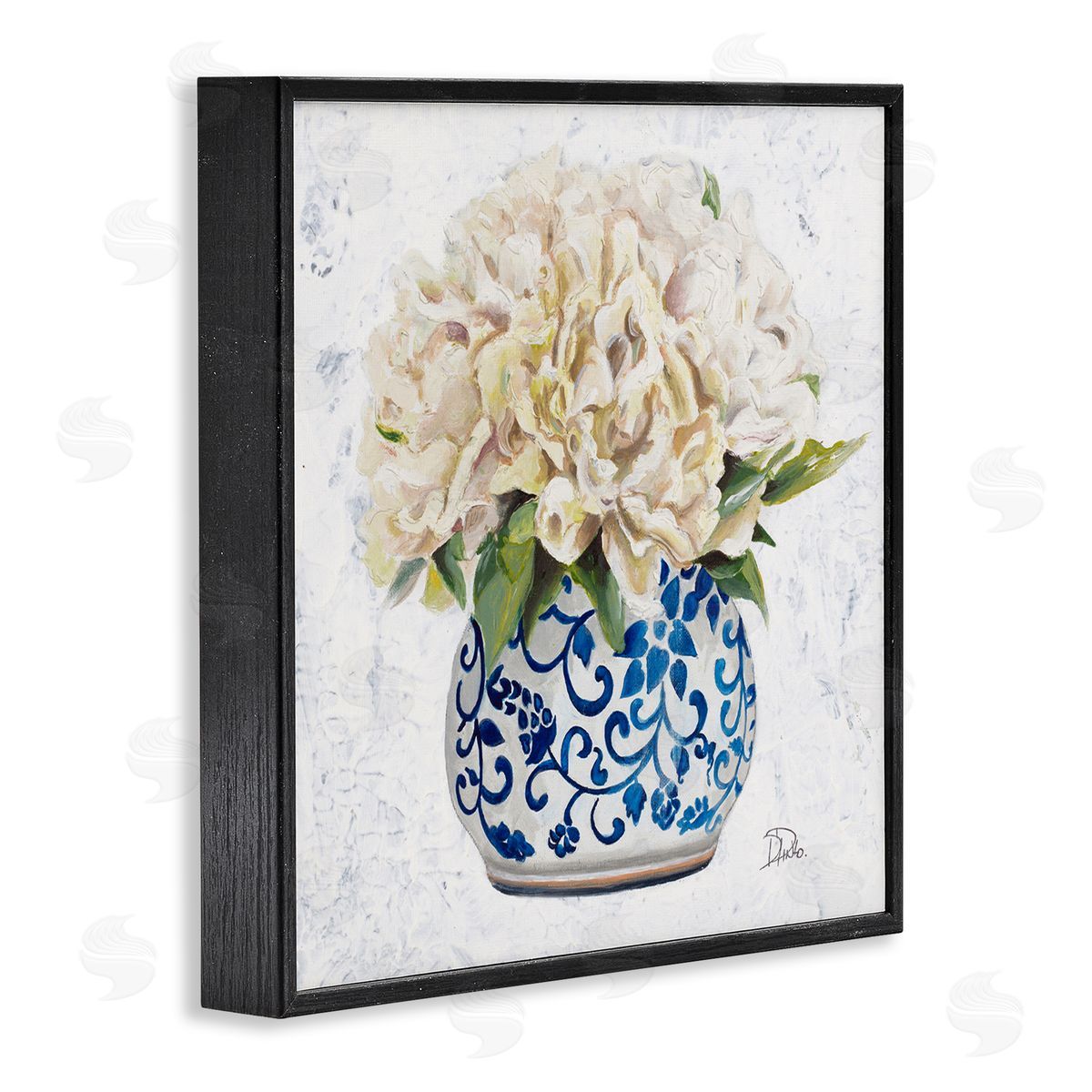 Patricia Pinto Round White Floral Blooms Ornate Patterned Vase Black Framed Glicee Wall Art Print