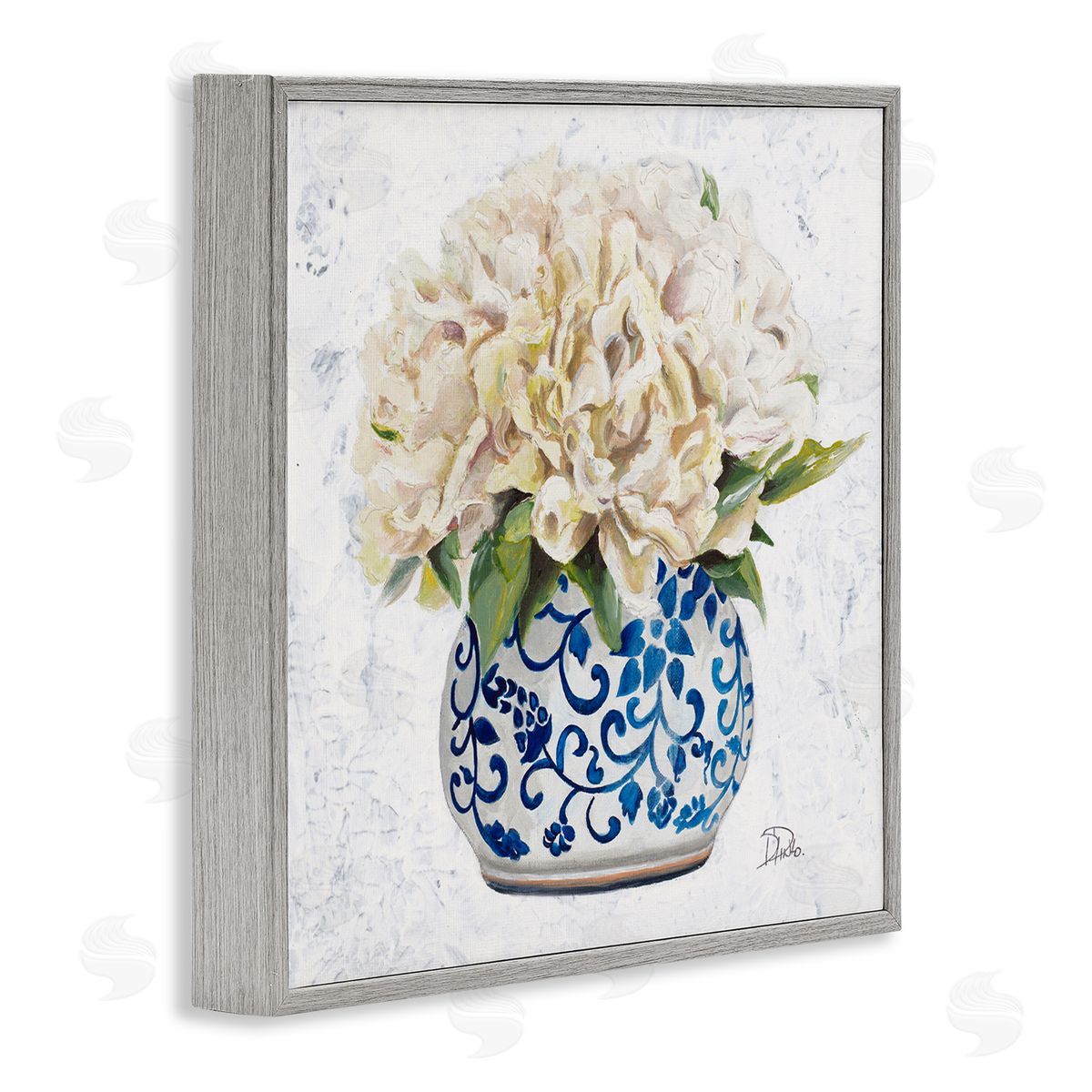 Patricia Pinto Round White Floral Blooms Ornate Patterned Vase Gray Framed Glicee Wall Art Print