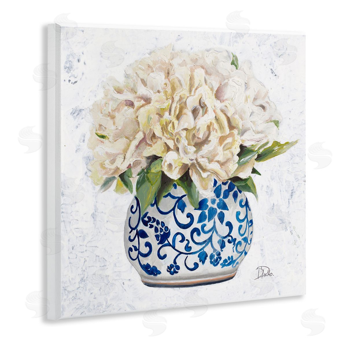 Patricia Pinto Round White Floral Blooms Ornate Patterned Vase Wooden Wall Plaque Art Print