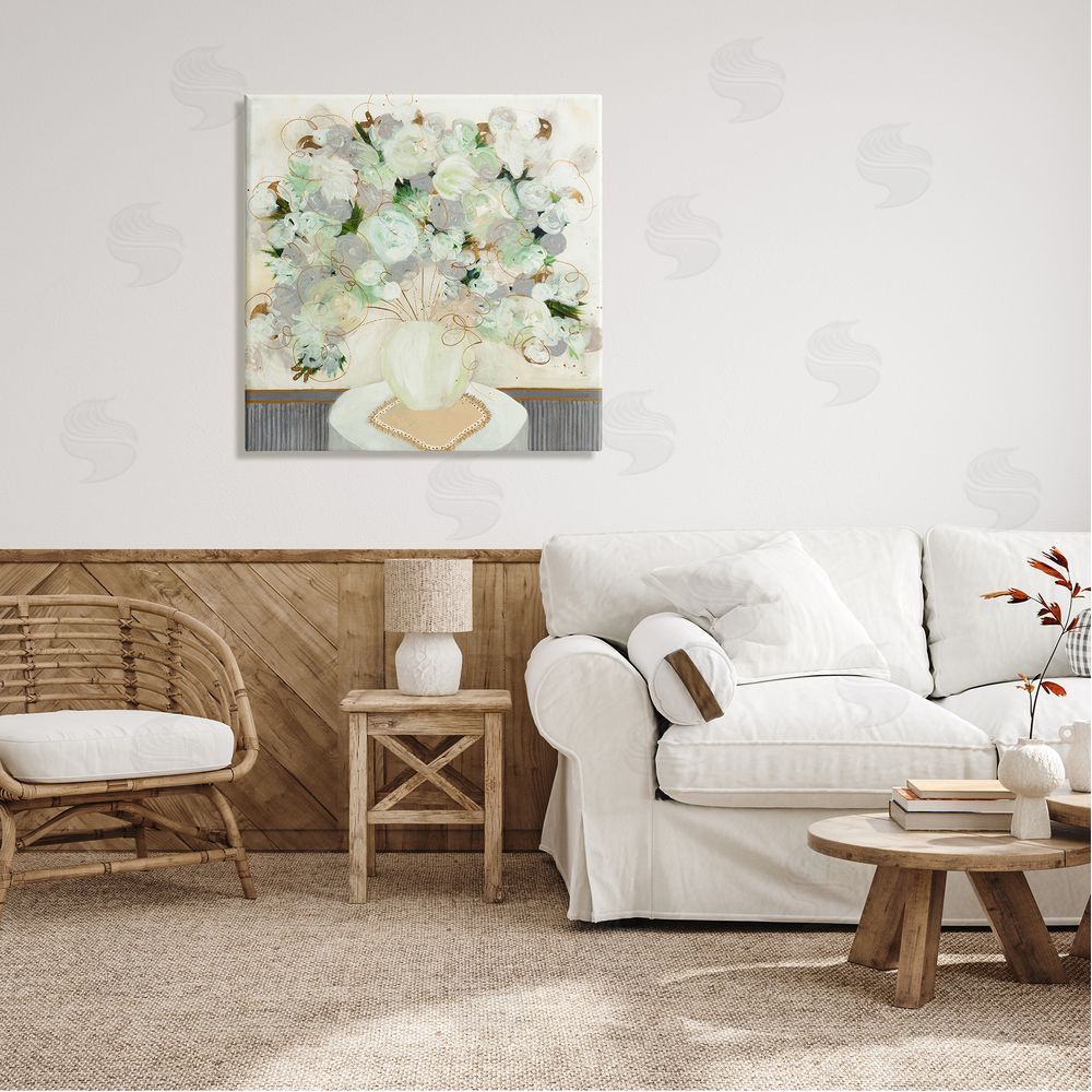Ruth Fromstein Abstract Flower Blossoms Scribble Petals Still Life Canvas Wall Art in Room