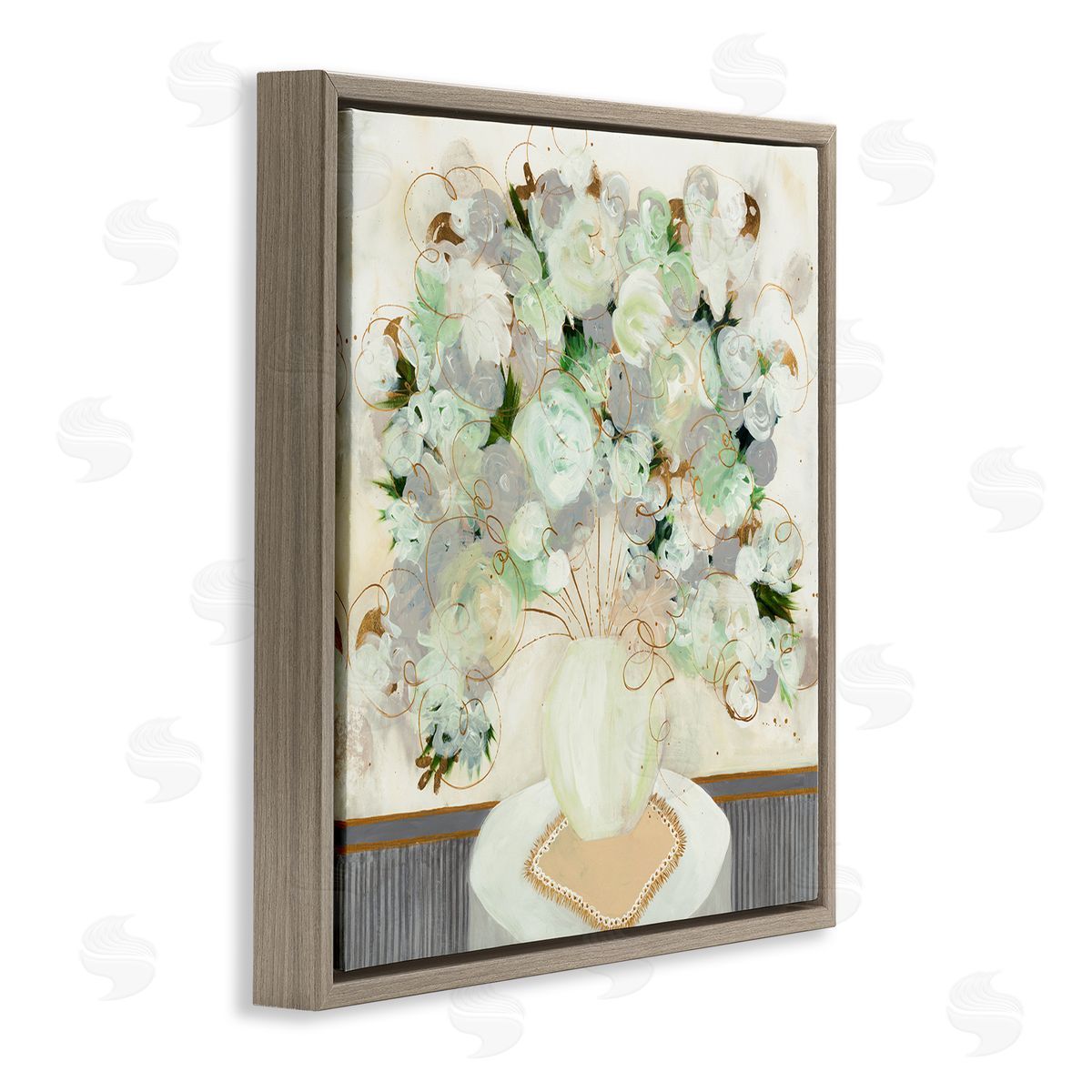 Ruth Fromstein Abstract Flower Blossoms Scribble Petals Still Life Brown Floating Frame Canvas Wall Art Print