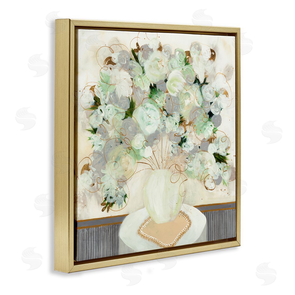 Ruth Fromstein Abstract Flower Blossoms Scribble Petals Still Life Gold Floating Frame Canvas Wall Art Print