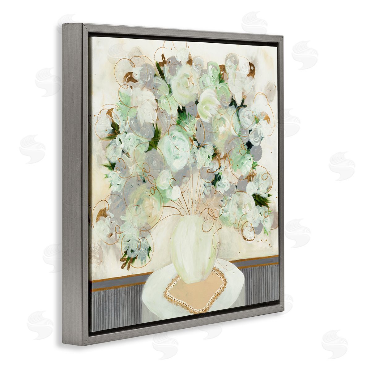 Ruth Fromstein Abstract Flower Blossoms Scribble Petals Still Life Gray Floating Frame Canvas Wall Art Print