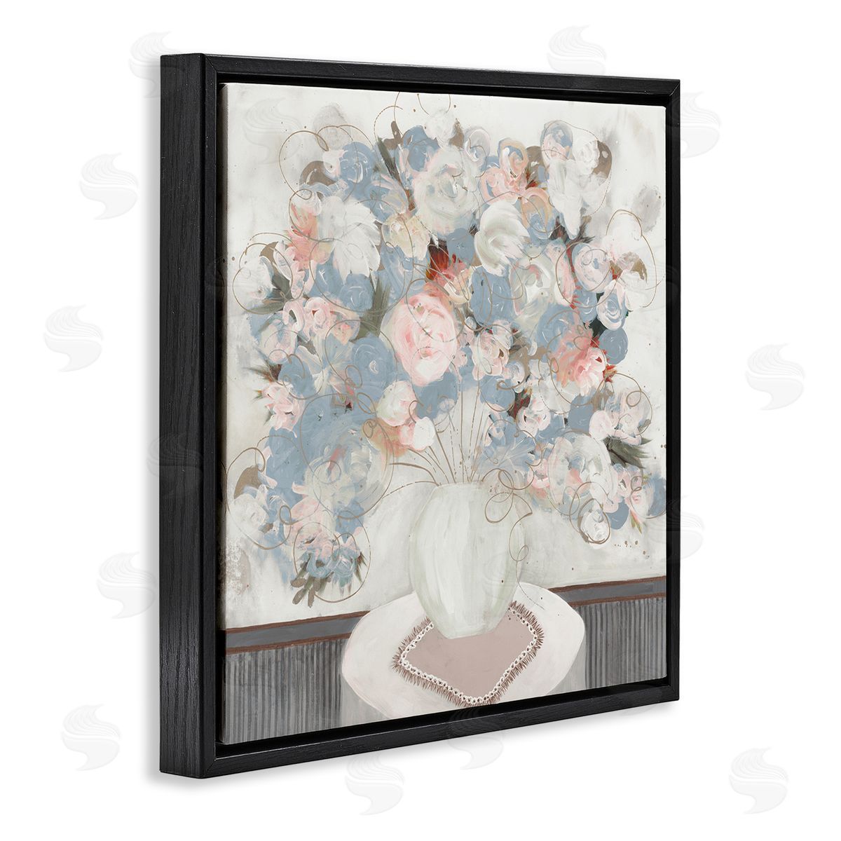 Ruth Fromstein Soft Floral Bouquet Abstract Scribble Blooms Arrangement Black Floating Frame Canvas Wall Art Print