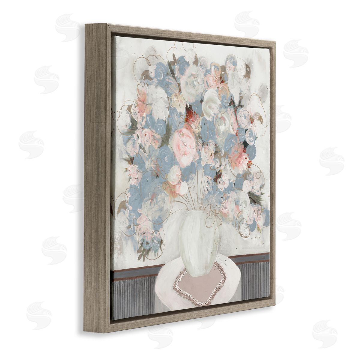 Ruth Fromstein Soft Floral Bouquet Abstract Scribble Blooms Arrangement Brown Floating Frame Canvas Wall Art Print