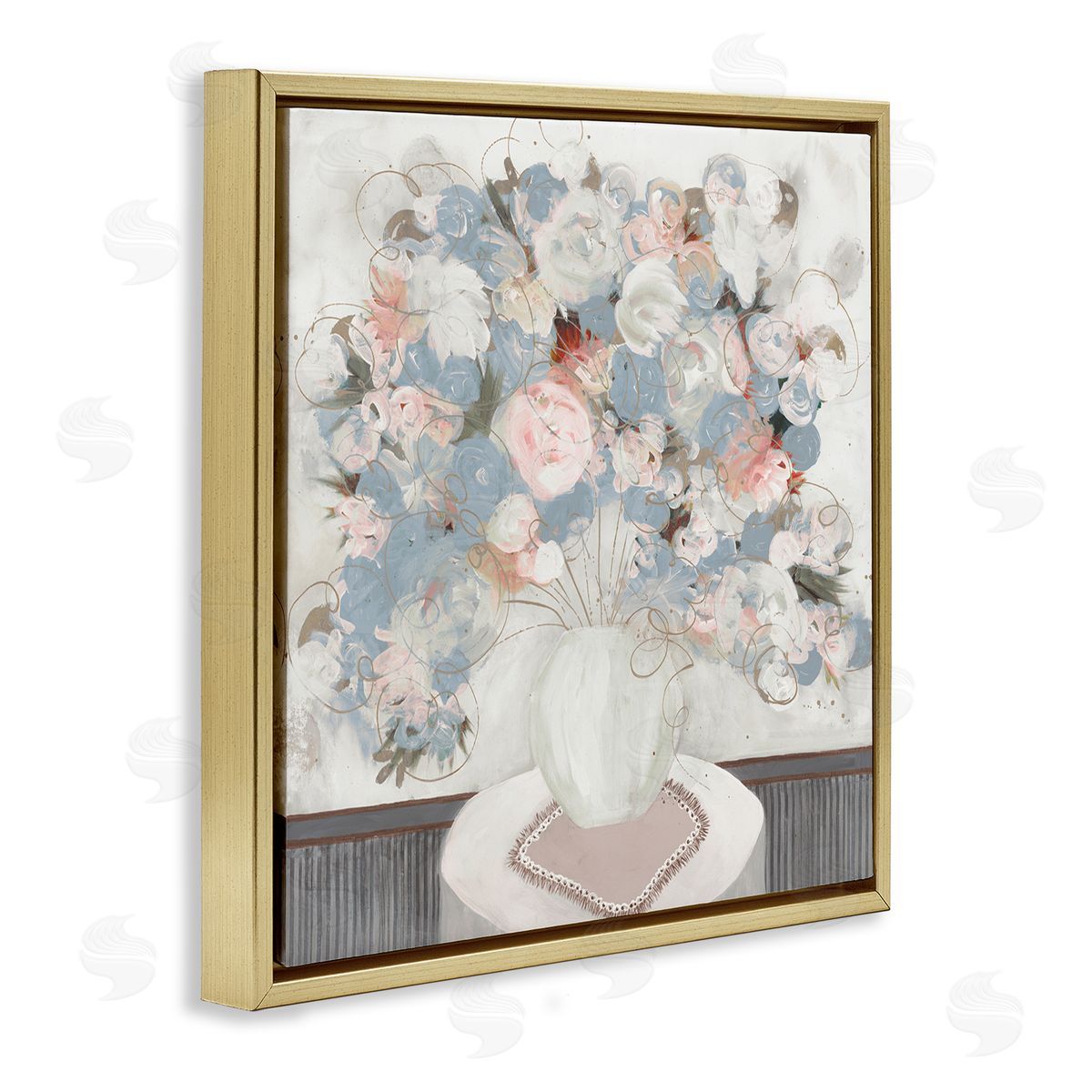 Ruth Fromstein Soft Floral Bouquet Abstract Scribble Blooms Arrangement Gold Floating Frame Canvas Wall Art Print