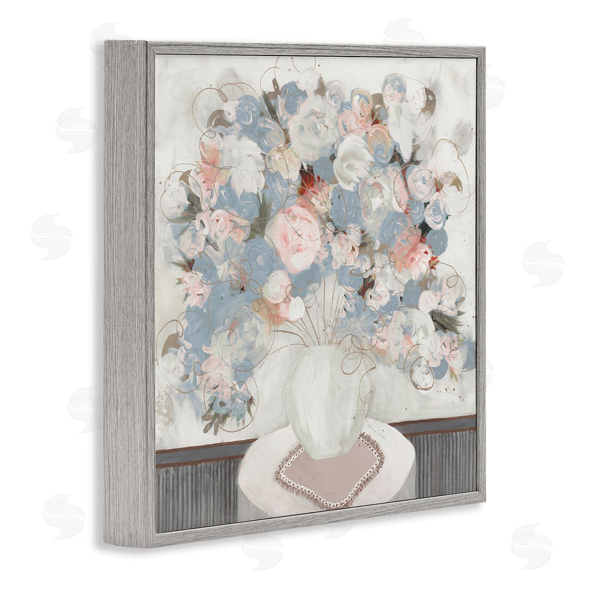 Ruth Fromstein Soft Floral Bouquet Abstract Scribble Blooms Arrangement Gray Framed Glicee Wall Art Print