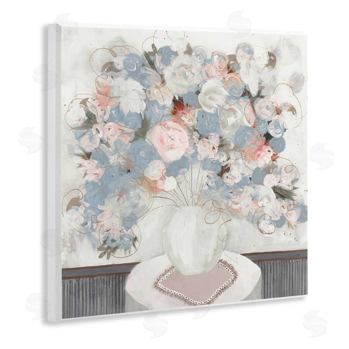 Ruth Fromstein Soft Floral Bouquet Abstract Scribble Blooms Arrangement Wooden Wall Plaque Art Print