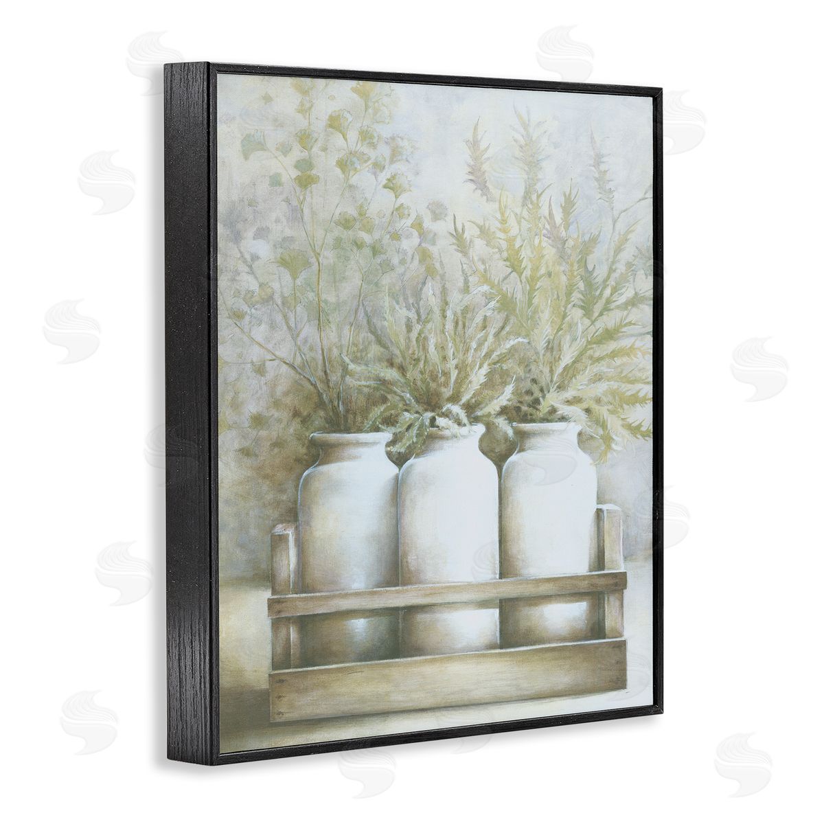 White Ladder Country Herbal Blooms Varied Plants Milk Jugs Black Framed Giclee Wall Art Print