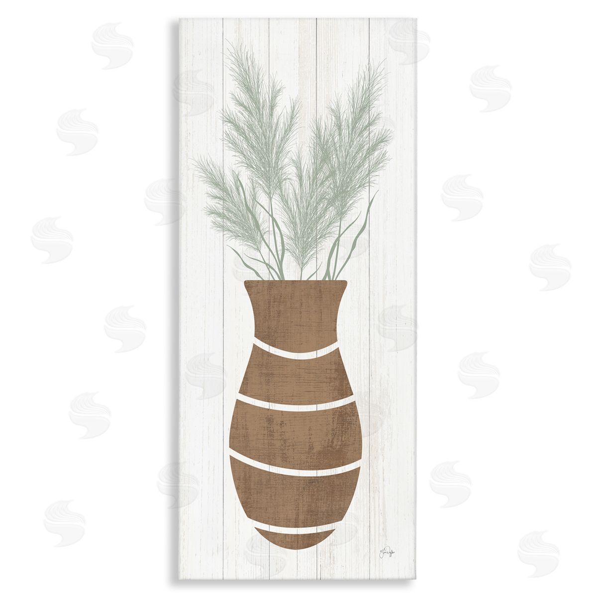 Yass Naffas Designs Herbal Flower Sprigs Striped Vase Shape Grain Pattern