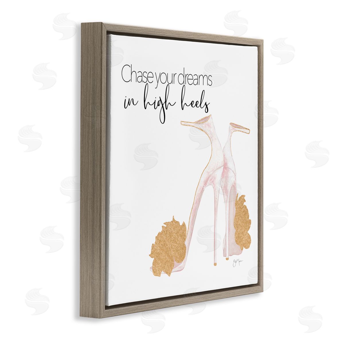 Tava Studios Chase Your Dreams Inspirational Glam Fashion Heels Shoes  Brown Floating Frame Canvas Wall Art Print