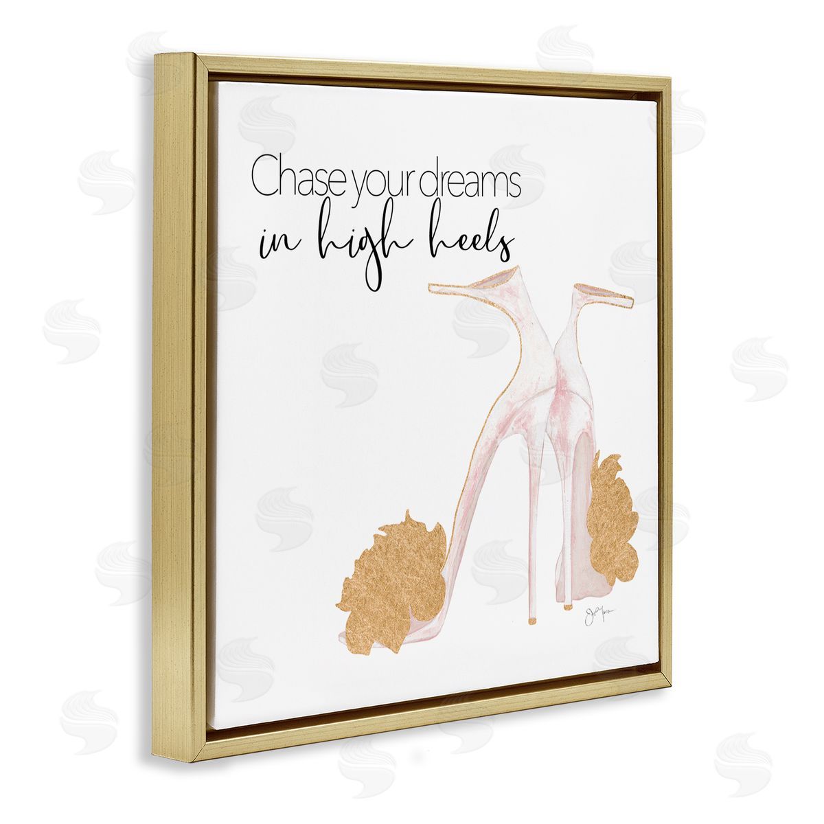 Tava Studios Chase Your Dreams Inspirational Glam Fashion Heels Shoes  Gold Floating Frame Canvas Wall Art Print