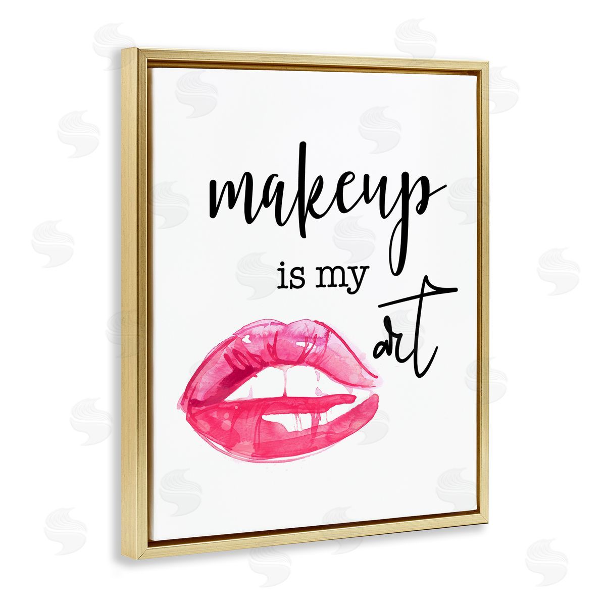 Daniela Santiago Makeup Is My Art Glam Lips Typography  Gold Floating Frame Canvas Wall Art Print