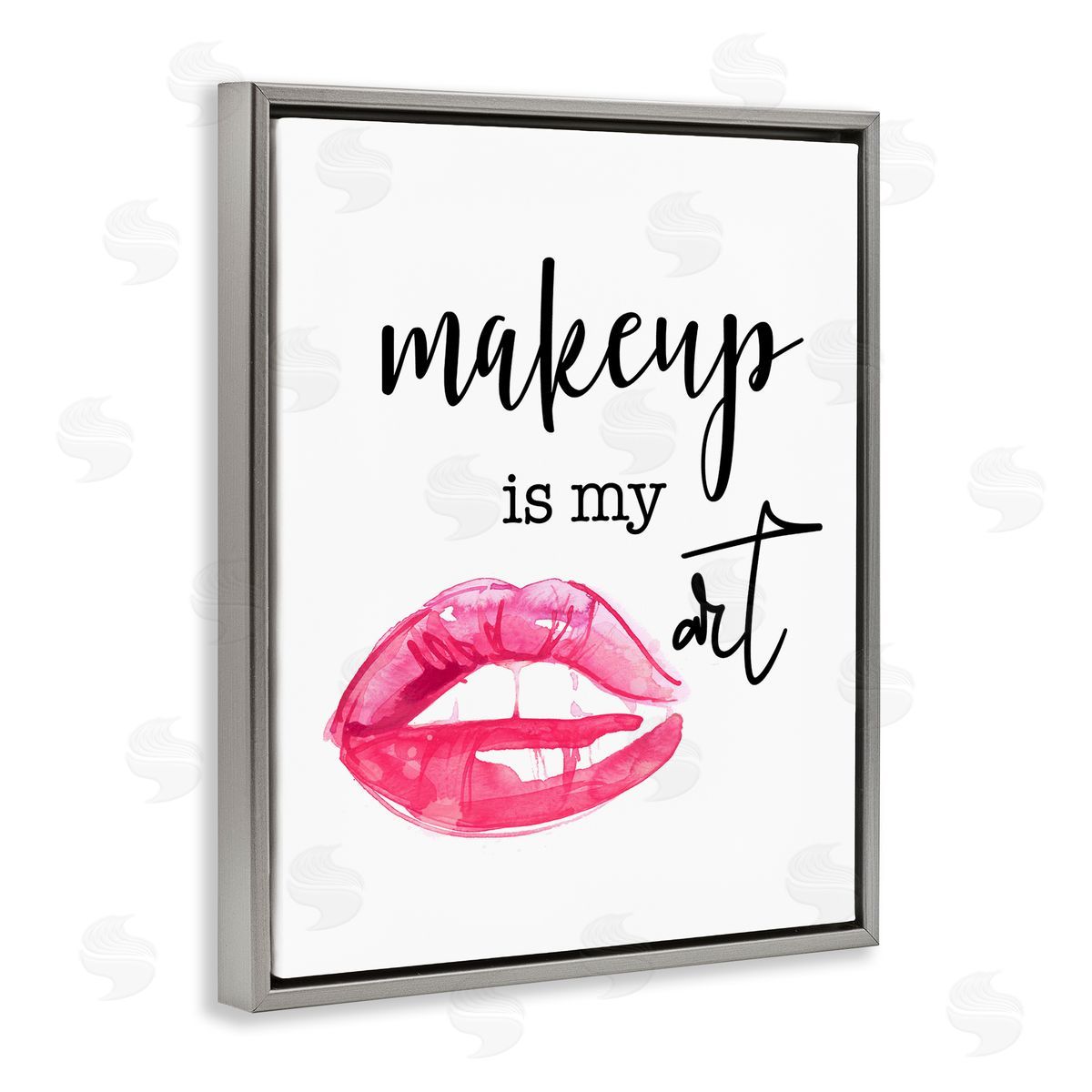 Daniela Santiago Makeup Is My Art Glam Lips Typography  Gray Floating Frame Canvas Wall Art Print