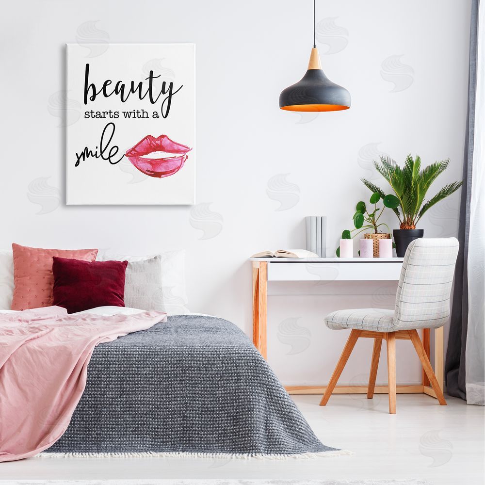 Daniela Santiago Beauty Starts With Smiling Chic Lipstick Lips Canvas Wall Art Print in Room