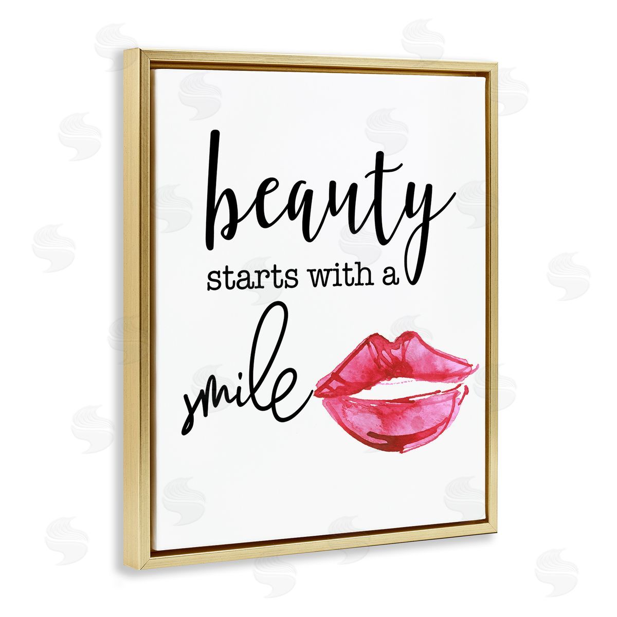 Daniela Santiago Beauty Starts With Smiling Chic Lipstick Lips Gold Floating Frame Canvas Wall Art Print