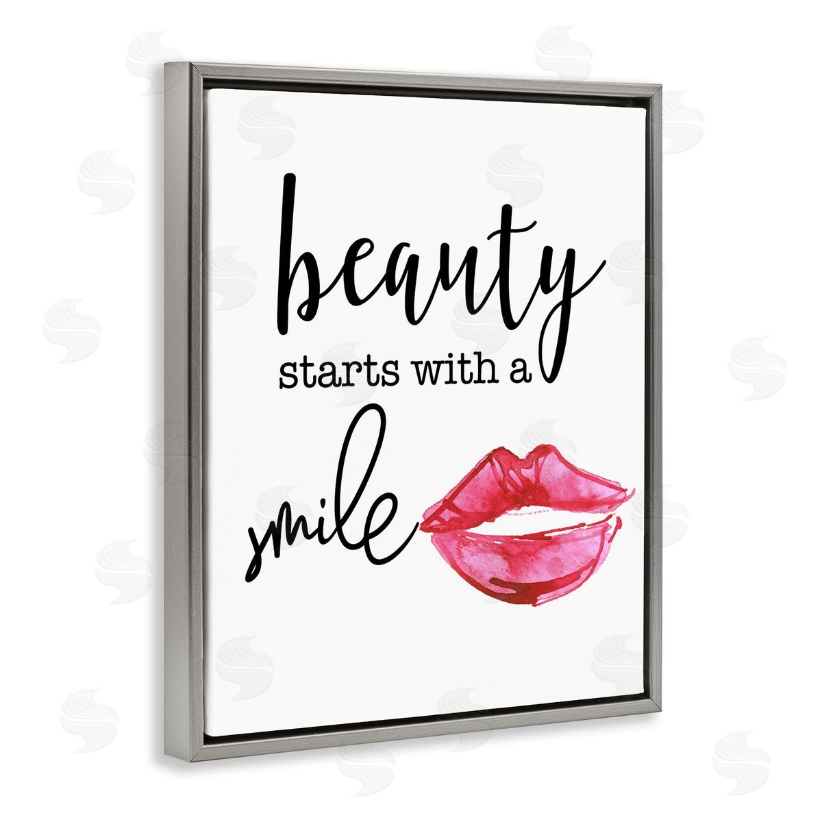 Daniela Santiago Beauty Starts With Smiling Chic Lipstick Lips Gray Floating Frame Canvas Wall Art Print