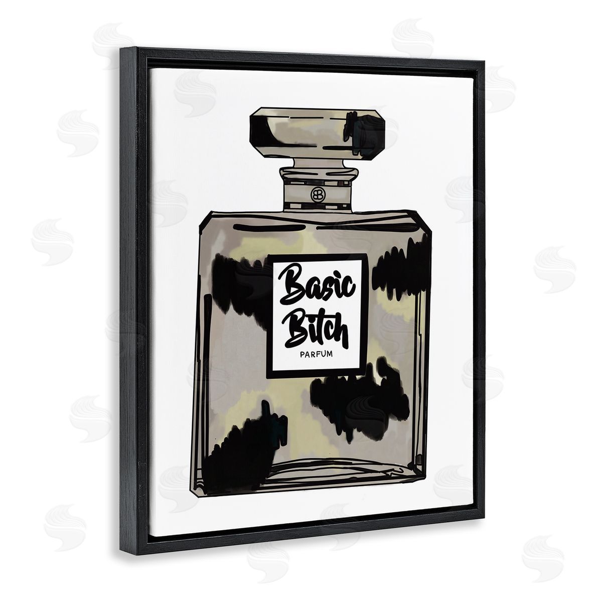 Amelia Noyes Basic Bi*** Perfume Bottle Chic Upscale Fashion Black Floating Frame Canvas Wall Art Print