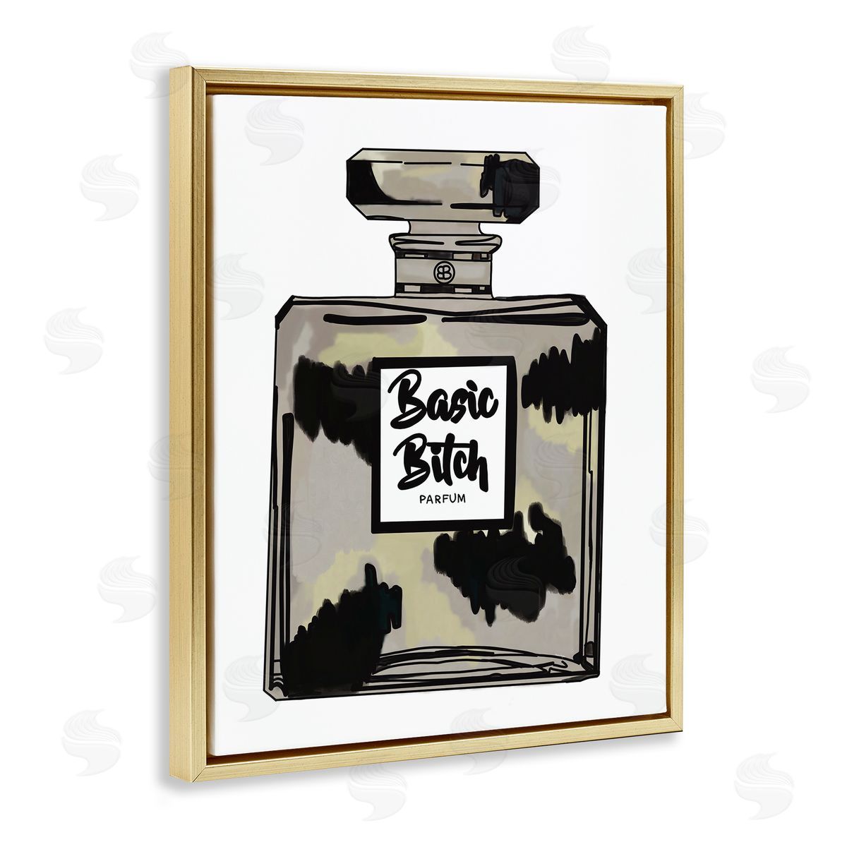 Amelia Noyes Basic Bi*** Perfume Bottle Chic Upscale Fashion Gold Floating Frame Canvas Wall Art Print