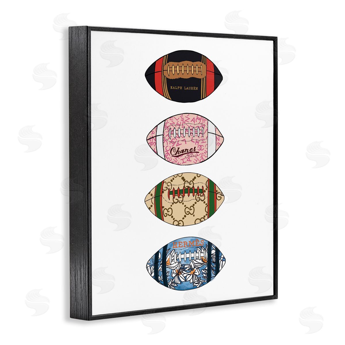 Amelia Noyes Trendy Glam Footballs Patterned Chic Fashions Black Framed Giclee Wall Art Print