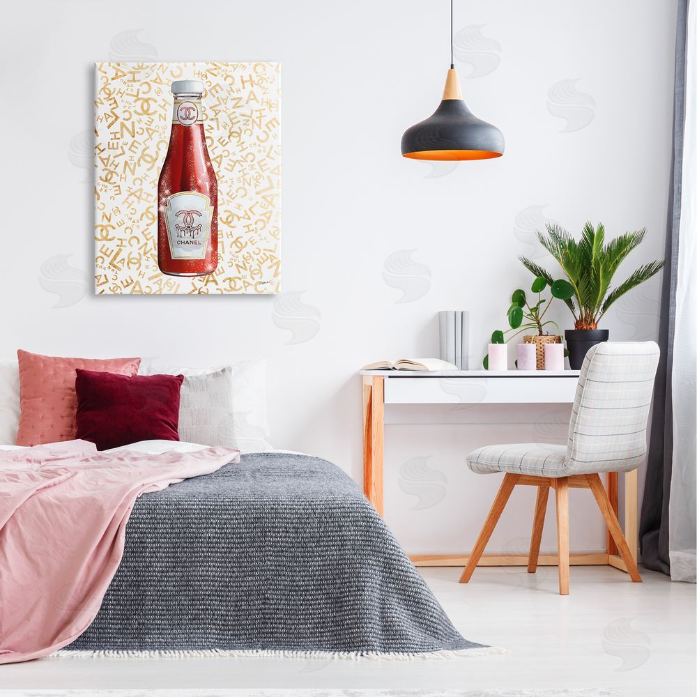 Ziwei Li Trendy Diner Ketchup Condiment Luxury Fashion Pattern Canvas Wall Art Print in Room