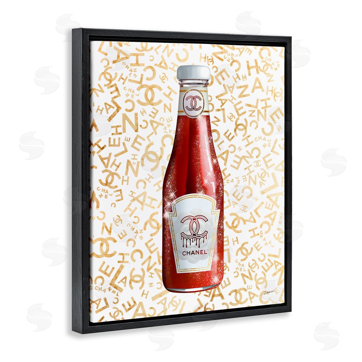 Ziwei Li Trendy Diner Ketchup Condiment Luxury Fashion Pattern Black Floating Frame Canvas Wall Art Print