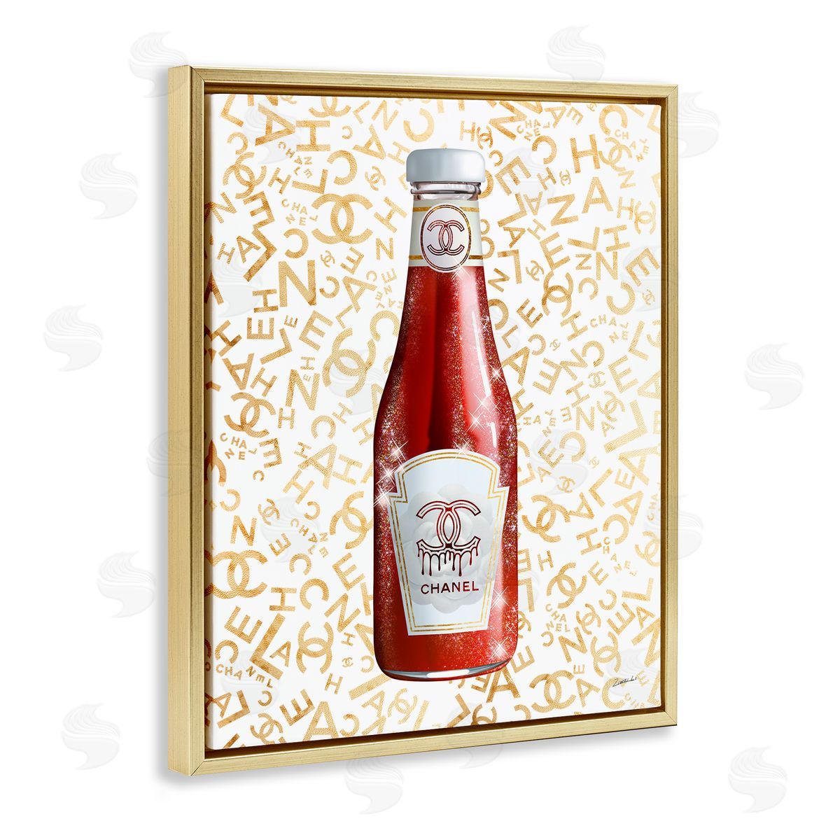 Ziwei Li Trendy Diner Ketchup Condiment Luxury Fashion Pattern Gold Floating Frame Canvas Wall Art Print