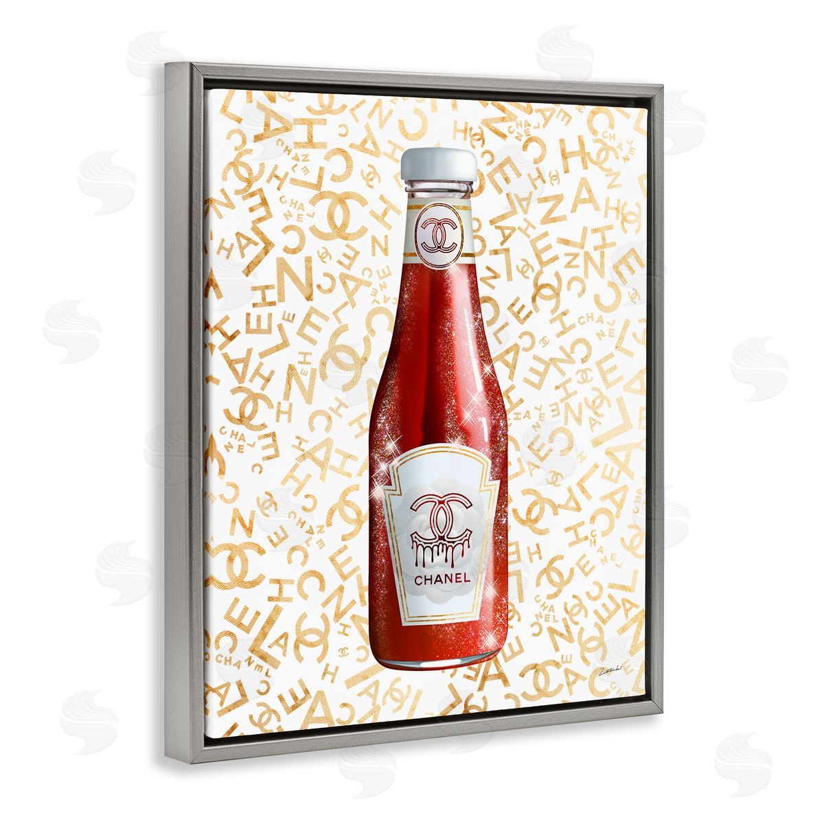 Ziwei Li Trendy Diner Ketchup Condiment Luxury Fashion Pattern Gray Floating Frame Canvas Wall Art Print