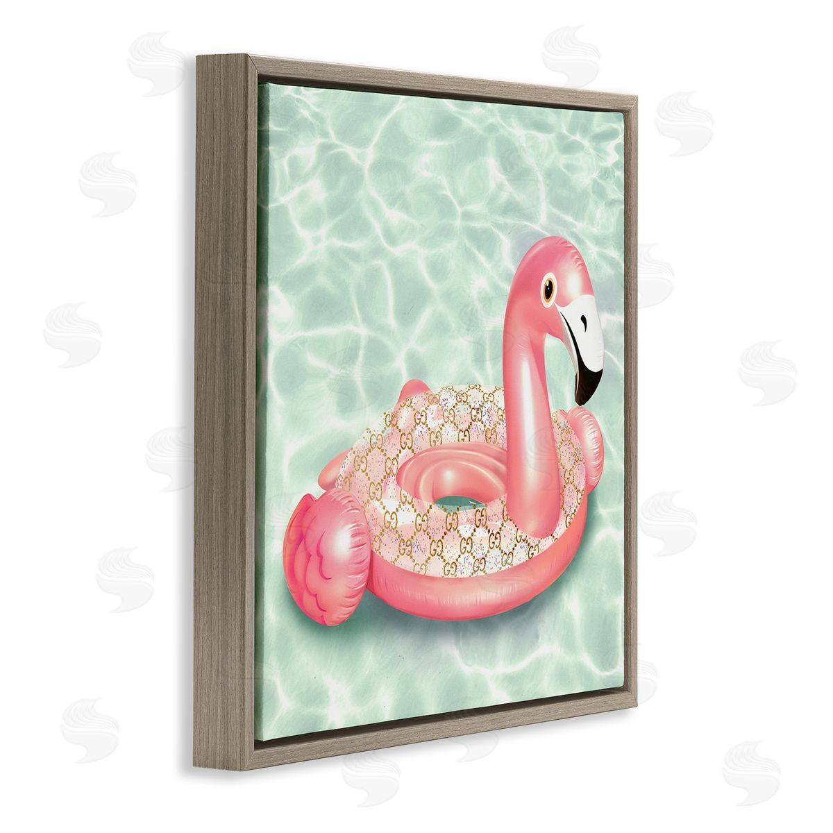 Ziwei Li Summer Pool Float Glam Pattern Fashion Emblem Brown Floating Frame Canvas Wall Art Print