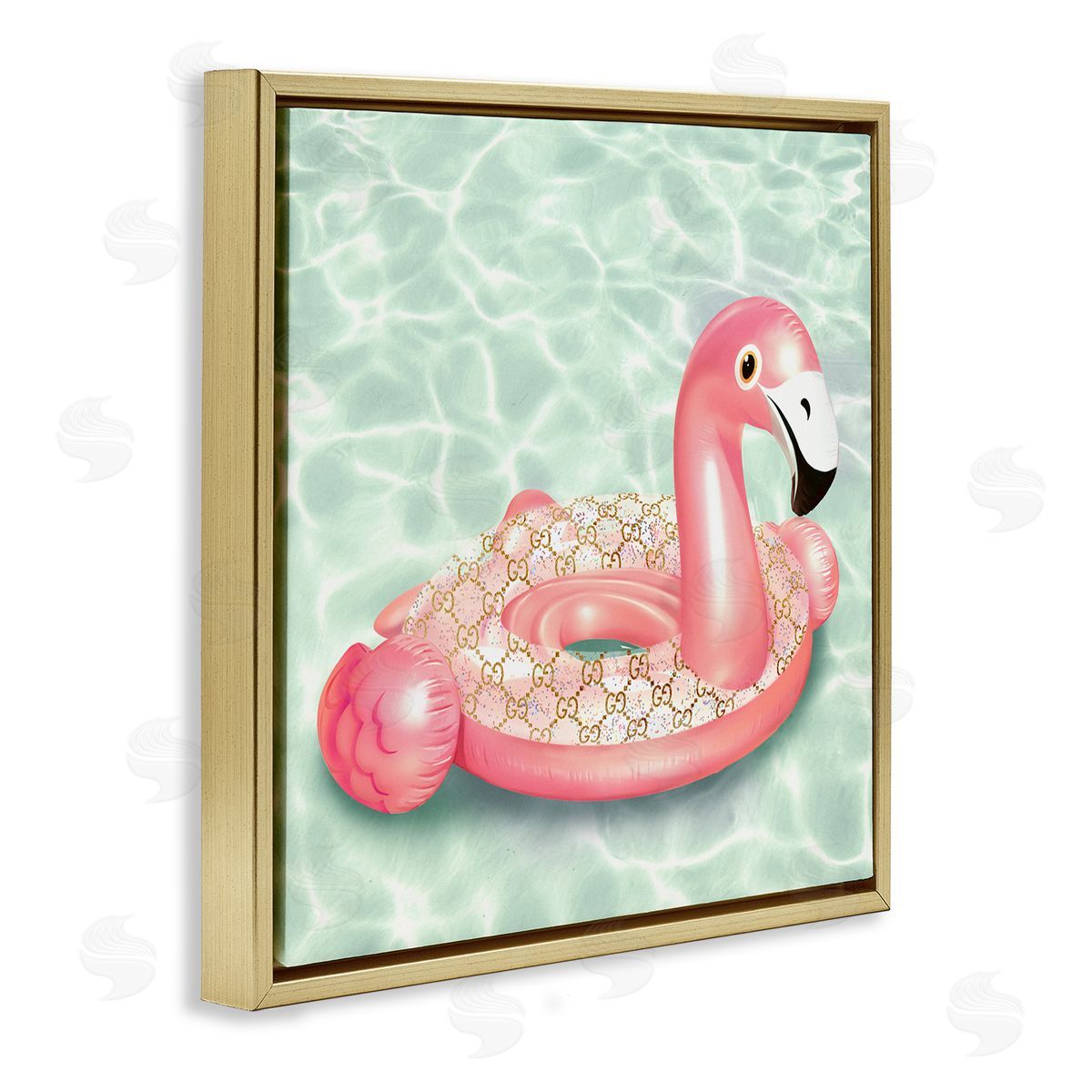 Ziwei Li Summer Pool Float Glam Pattern Fashion Emblem Gold Floating Frame Canvas Wall Art Print