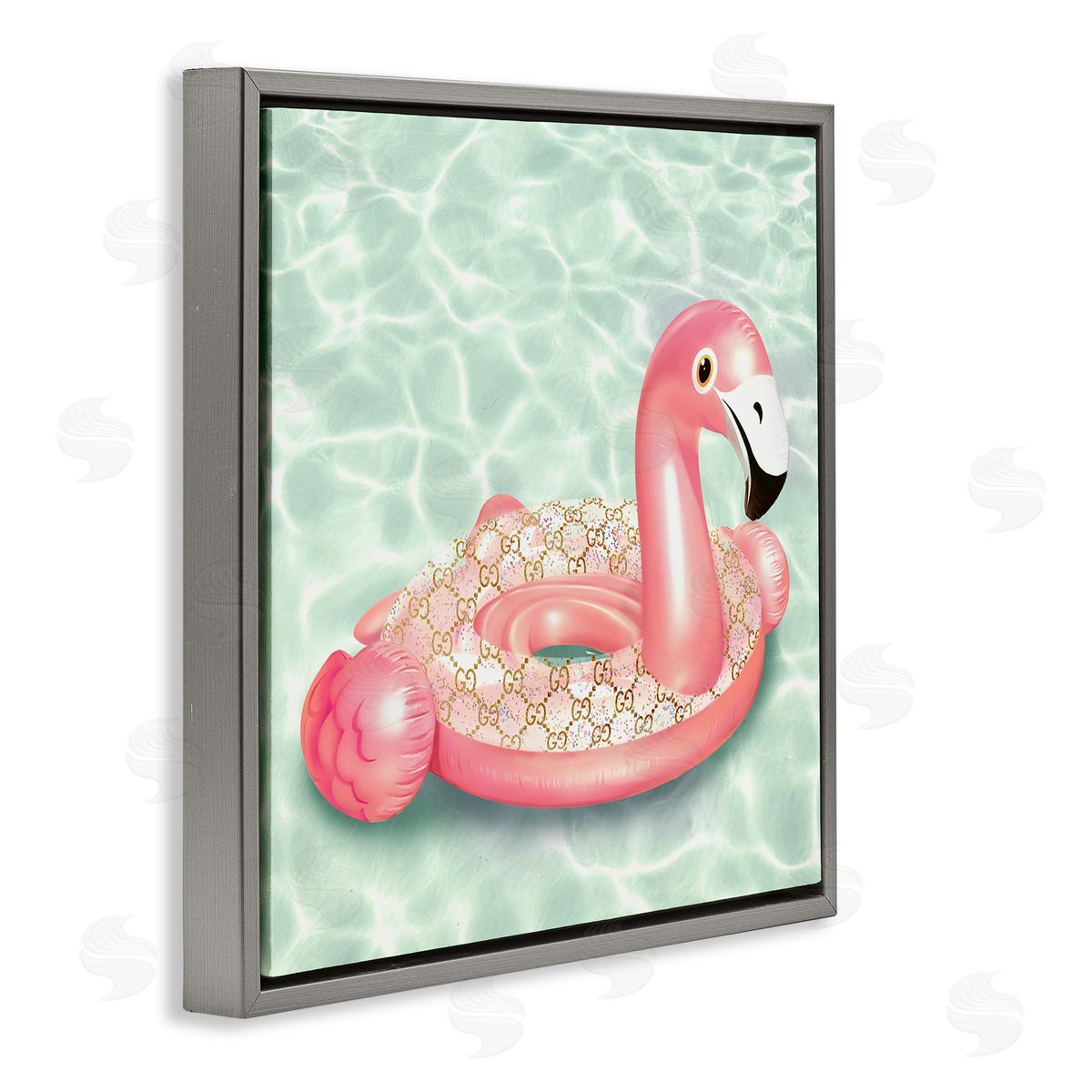 Ziwei Li Summer Pool Float Glam Pattern Fashion Emblem Gray Floating Frame Canvas Wall Art Print