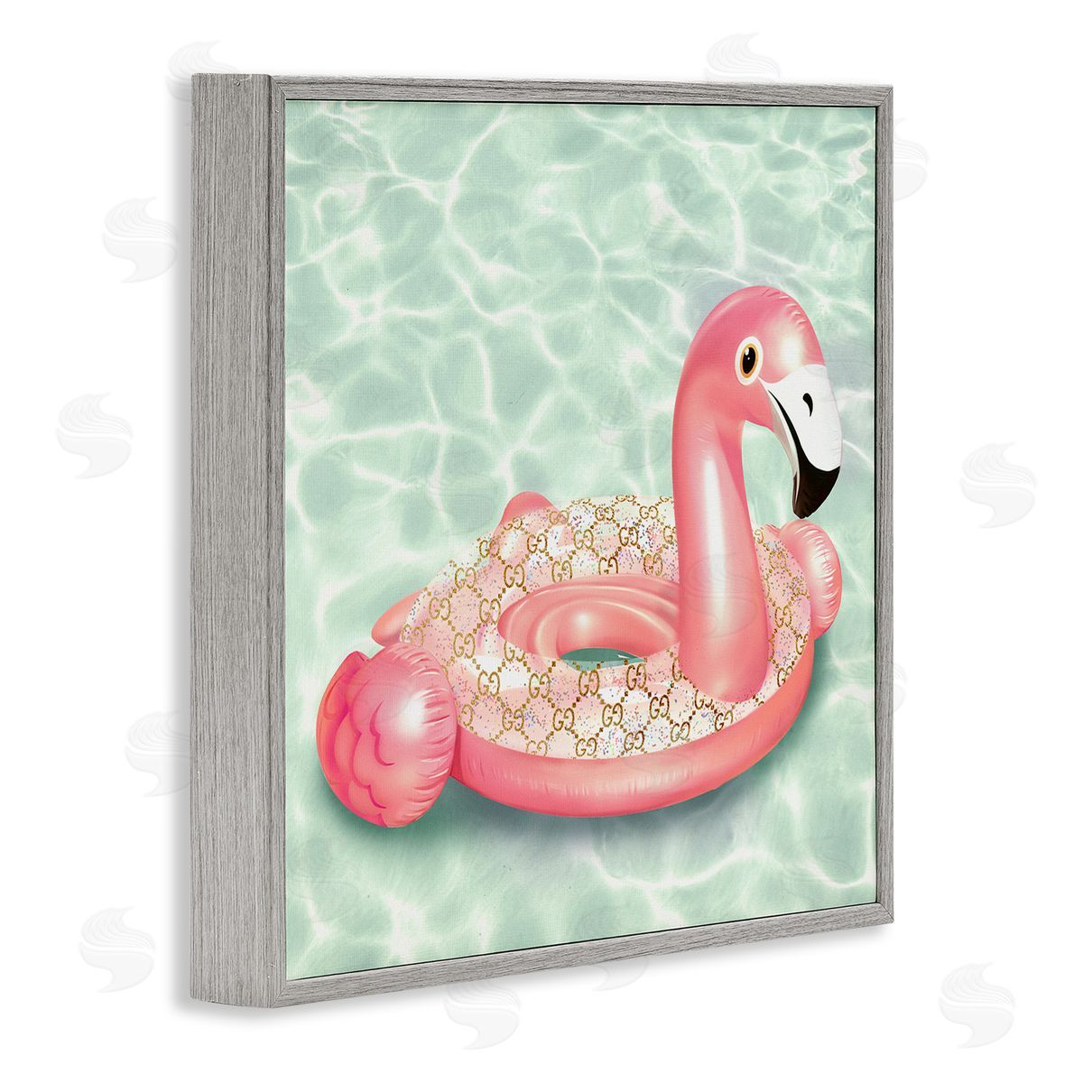 Ziwei Li Summer Pool Float Glam Pattern Fashion Emblem Gray Framed Glicee Wall Art Print